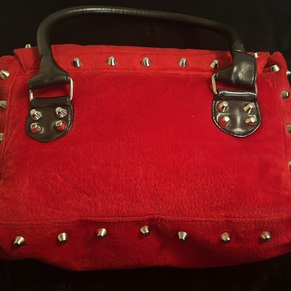 Vintage Lux de Ville Red velvet like Studded Weekender - Picture 11 of 17
